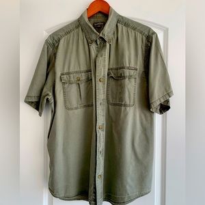 Eddie Bauer Ripstop Short Sleeve Military Green Camp/Safari Shirt - XL